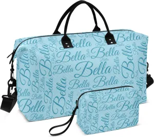 Pale Blue Custom Name Travel Duffel Bag with Toiletry Bag Personalized Weekender Bag for Trips Sports Business Large Gym Duffel Bag Overnight Bag for Women & Men