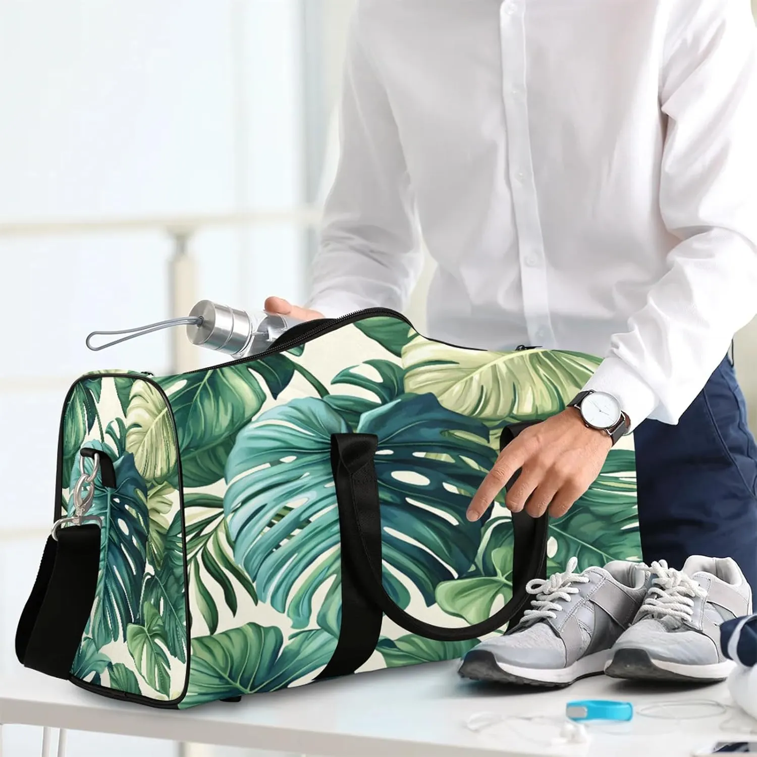 Palm Leaves Duffle Bag for Travel, Overnight Weekend Gym Carry On Luggage Bag, Tropical Travel Duffel Bag for Men Women