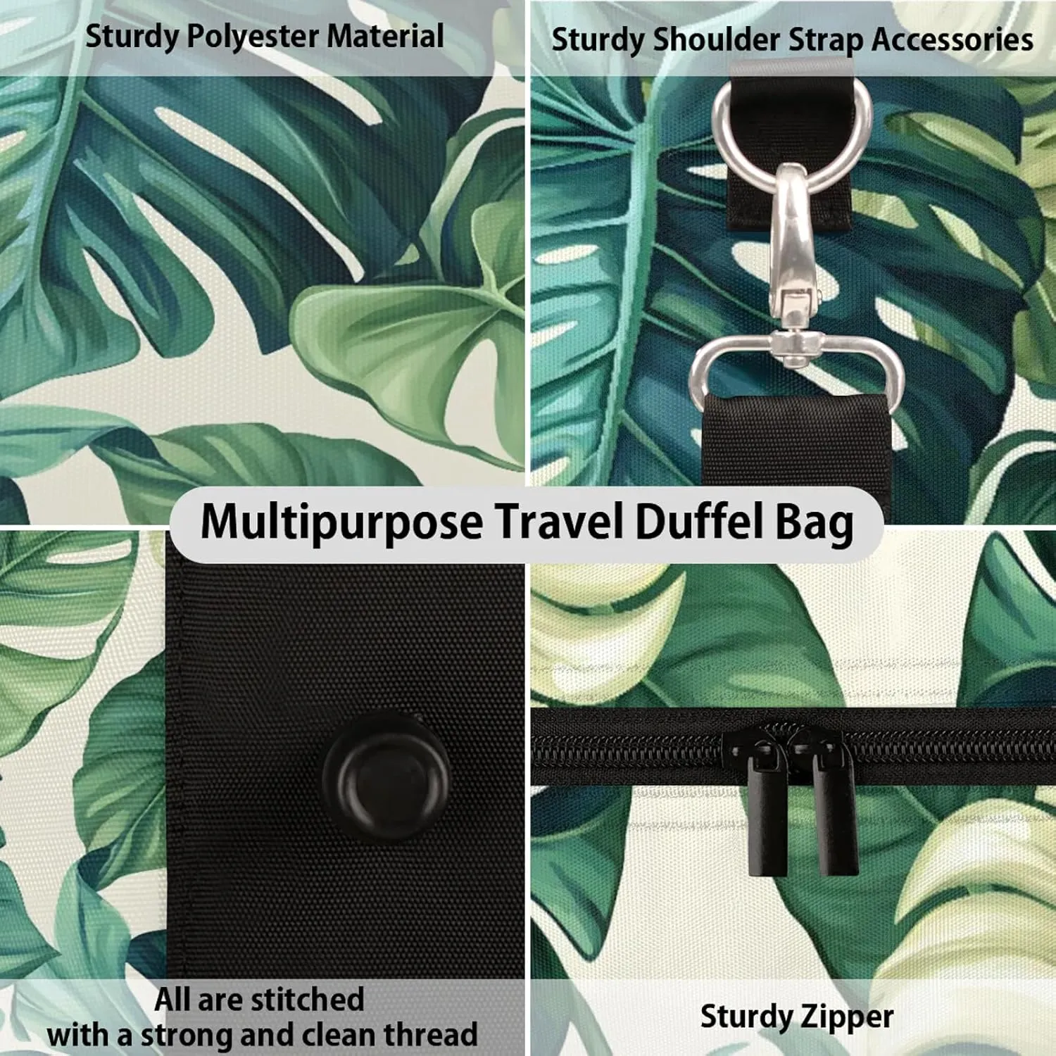 Palm Leaves Duffle Bag for Travel, Overnight Weekend Gym Carry On Luggage Bag, Tropical Travel Duffel Bag for Men Women