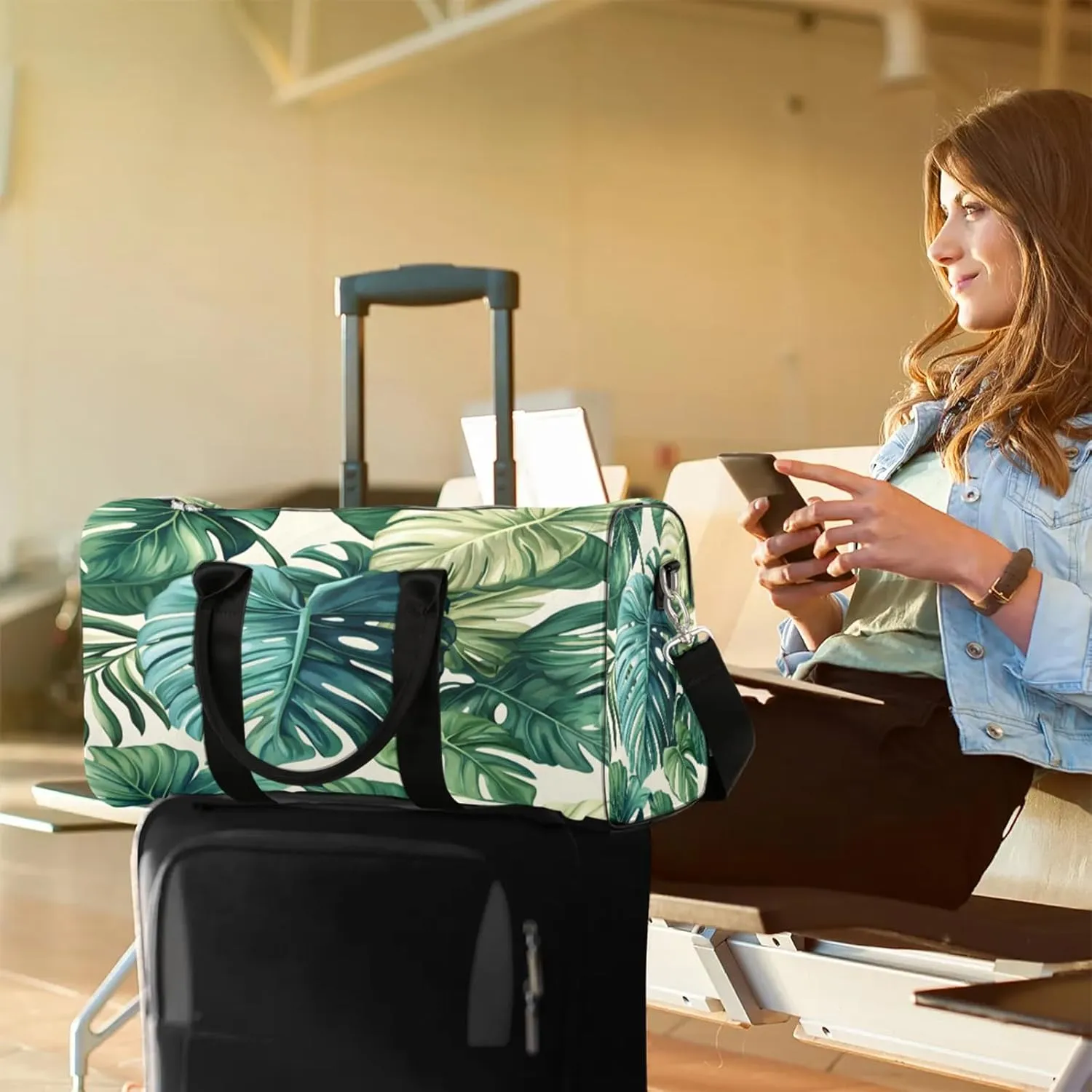 Palm Leaves Duffle Bag for Travel, Overnight Weekend Gym Carry On Luggage Bag, Tropical Travel Duffel Bag for Men Women