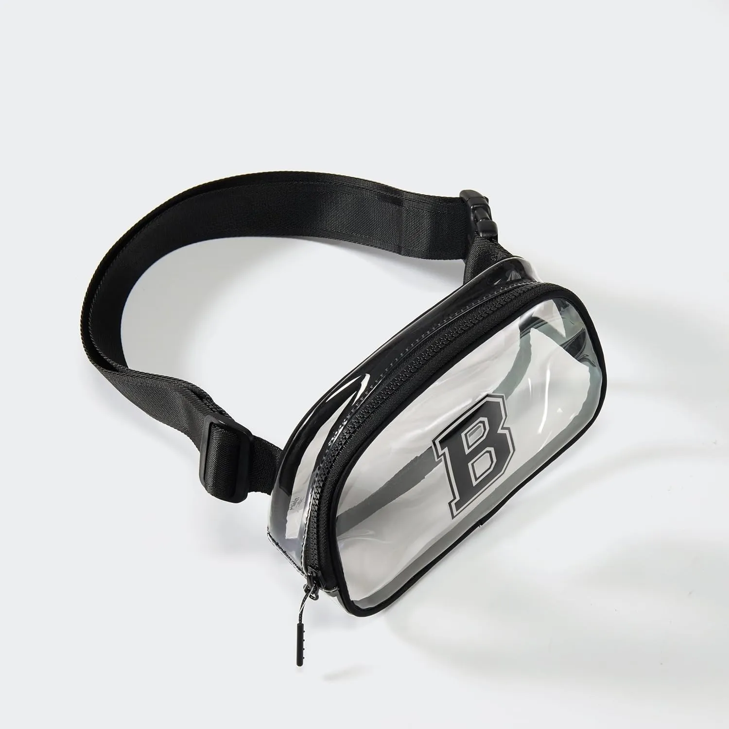Pander Clear Small Belt Bag with Nylon Fabric Trim - Perfect for Game Day, Ballgame, Stadium Events Essentials - Black/B