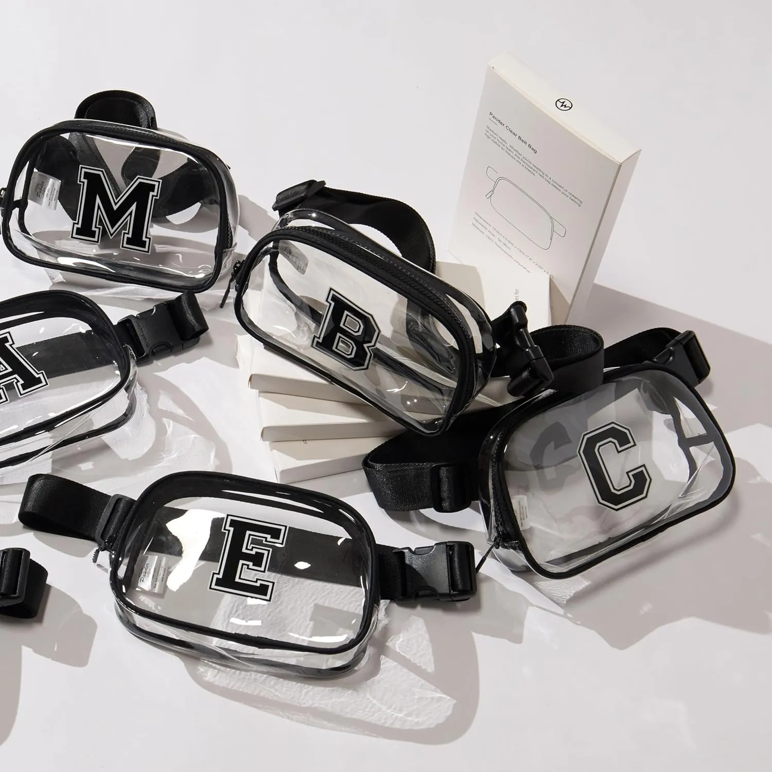 Pander Clear Small Belt Bag with Nylon Fabric Trim - Perfect for Game Day, Ballgame, Stadium Events Essentials - Black/B