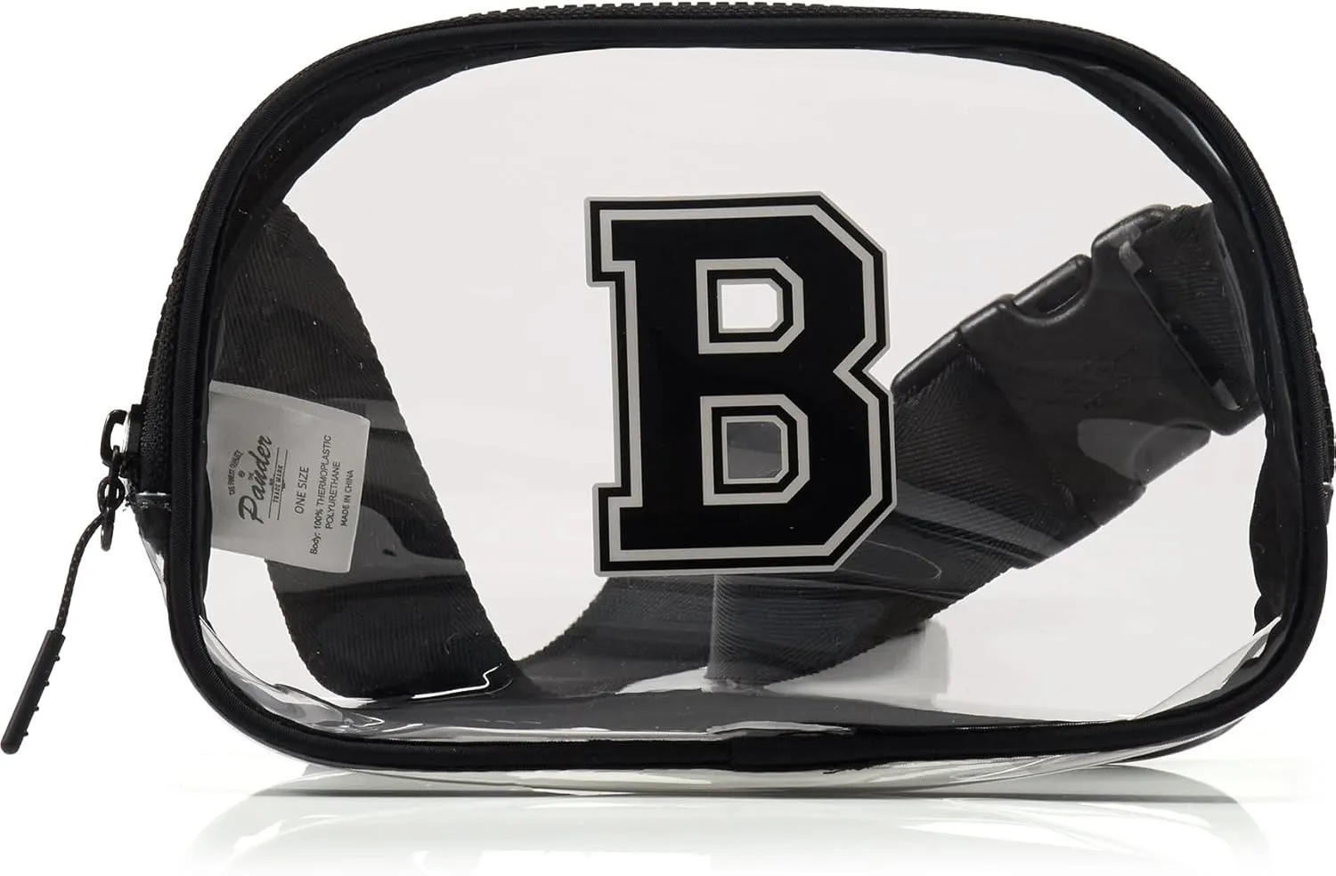 Pander Clear Small Belt Bag with Nylon Fabric Trim - Perfect for Game Day, Ballgame, Stadium Events Essentials - Black/B