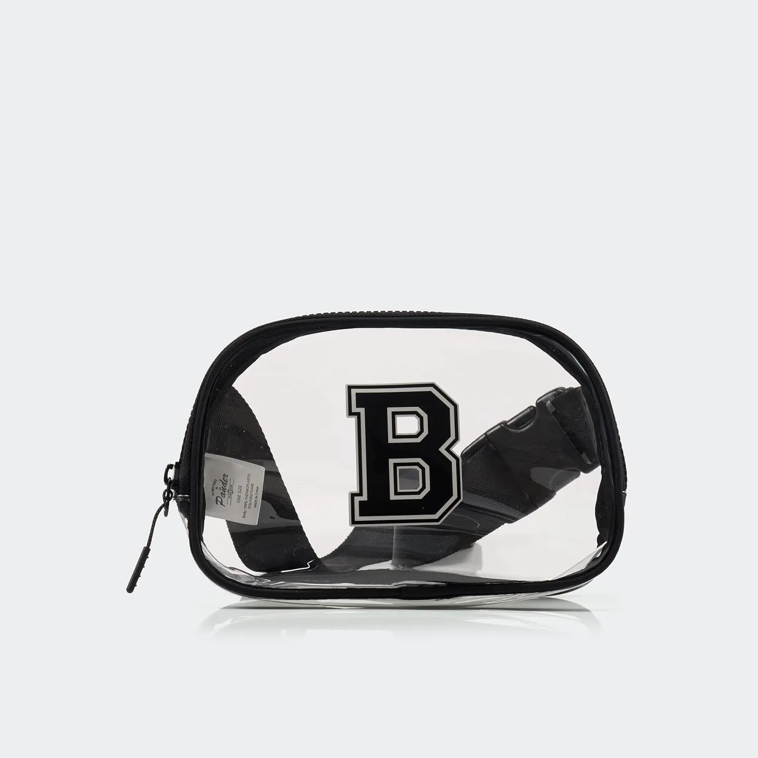 Pander Clear Small Belt Bag with Nylon Fabric Trim - Perfect for Game Day, Ballgame, Stadium Events Essentials - Black/B