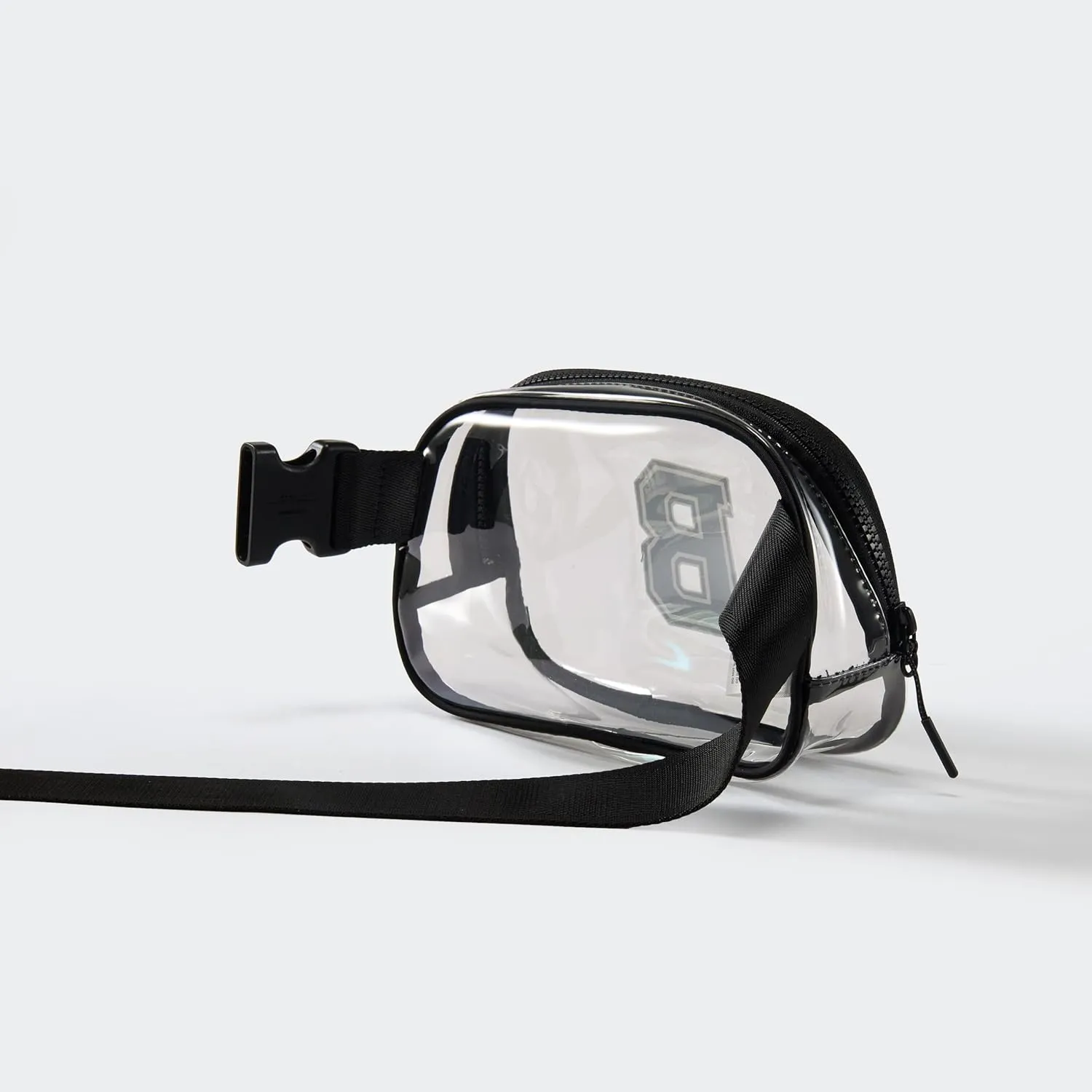 Pander Clear Small Belt Bag with Nylon Fabric Trim - Perfect for Game Day, Ballgame, Stadium Events Essentials - Black/B