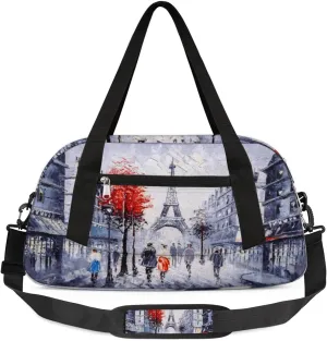 Paris France Eiffel Tower Duffel Bag for Women Men Travel Bag Small Gym Bag Waterproof Workout Overnight Tote Bag for Sport Dance Weekend Yoga