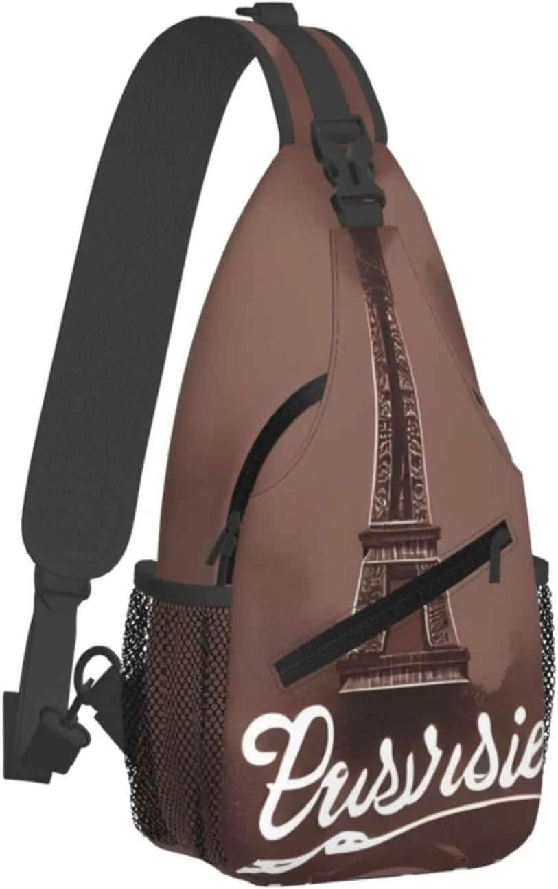 Parisian Coffee Eiffel Tower Sling Backpack,Men Cross Chest Bag Diagonally,Shoulder Bag For Outdoor Cycling Bag