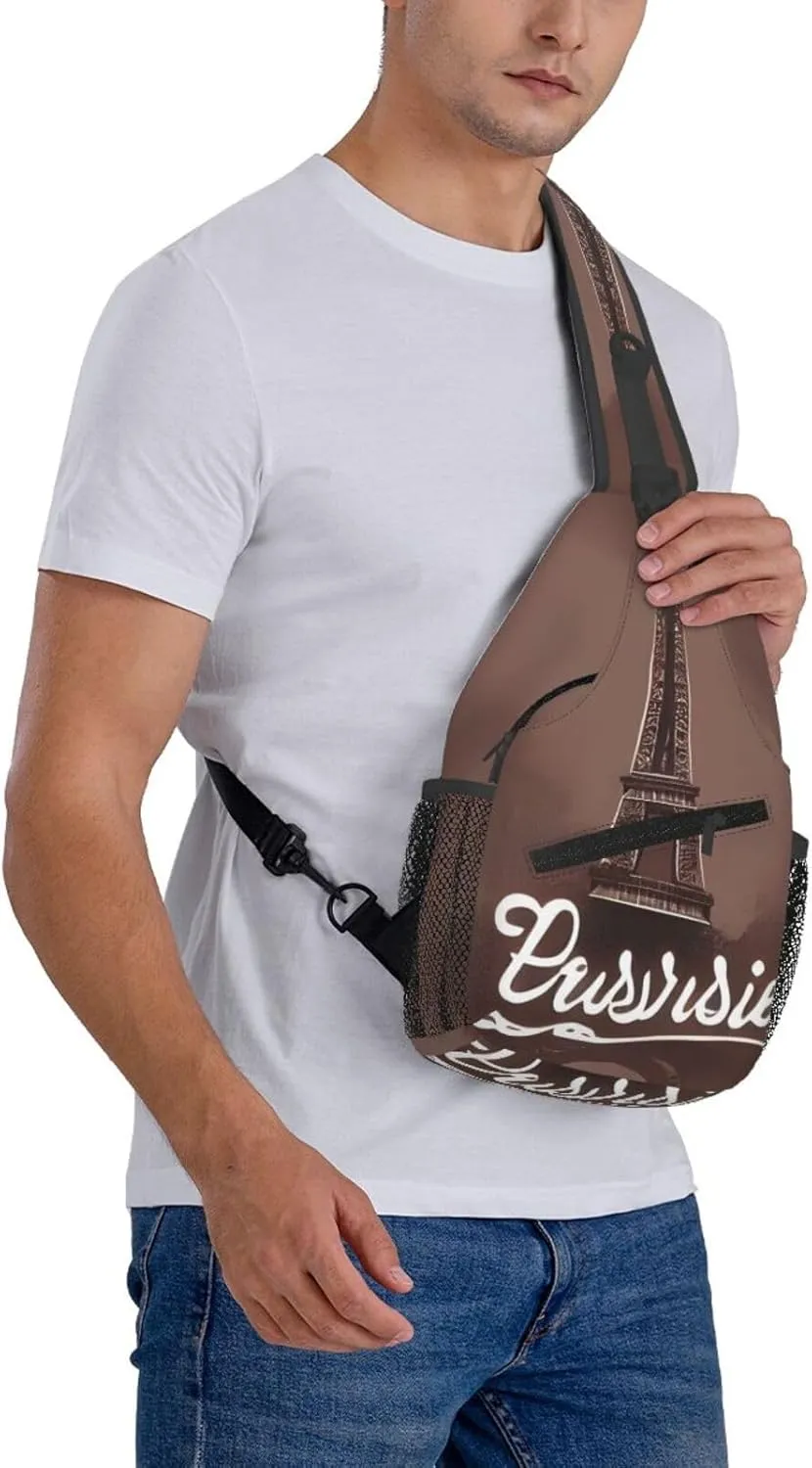 Parisian Coffee Eiffel Tower Sling Backpack,Men Cross Chest Bag Diagonally,Shoulder Bag For Outdoor Cycling Bag