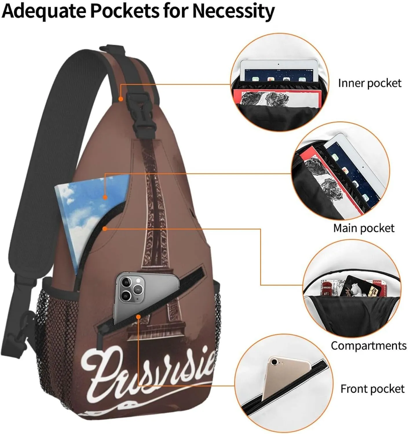 Parisian Coffee Eiffel Tower Sling Backpack,Men Cross Chest Bag Diagonally,Shoulder Bag For Outdoor Cycling Bag