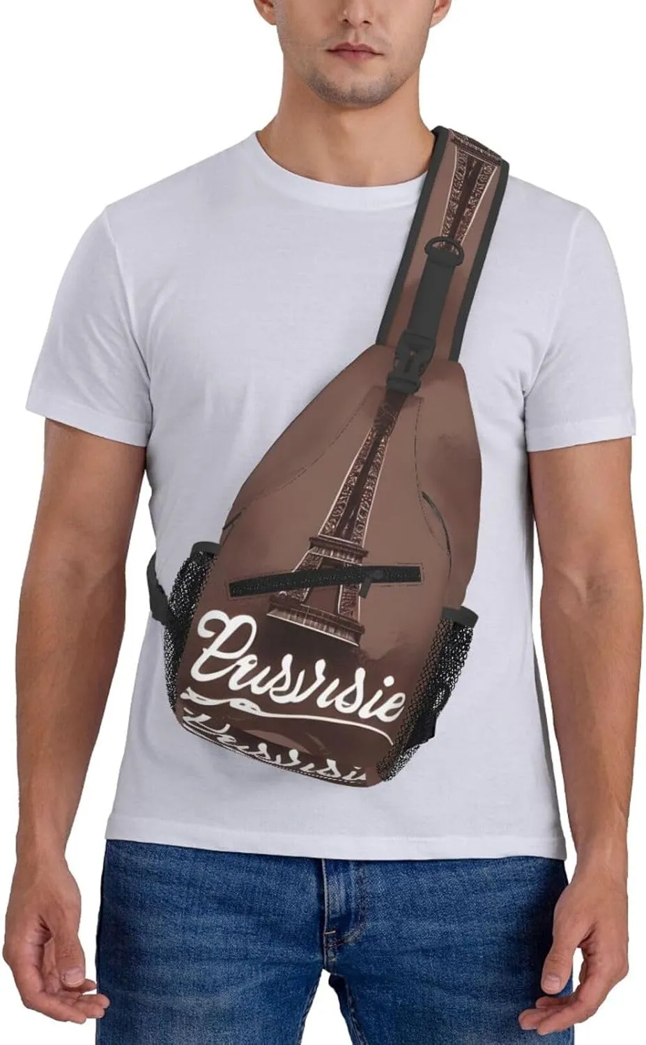 Parisian Coffee Eiffel Tower Sling Backpack,Men Cross Chest Bag Diagonally,Shoulder Bag For Outdoor Cycling Bag