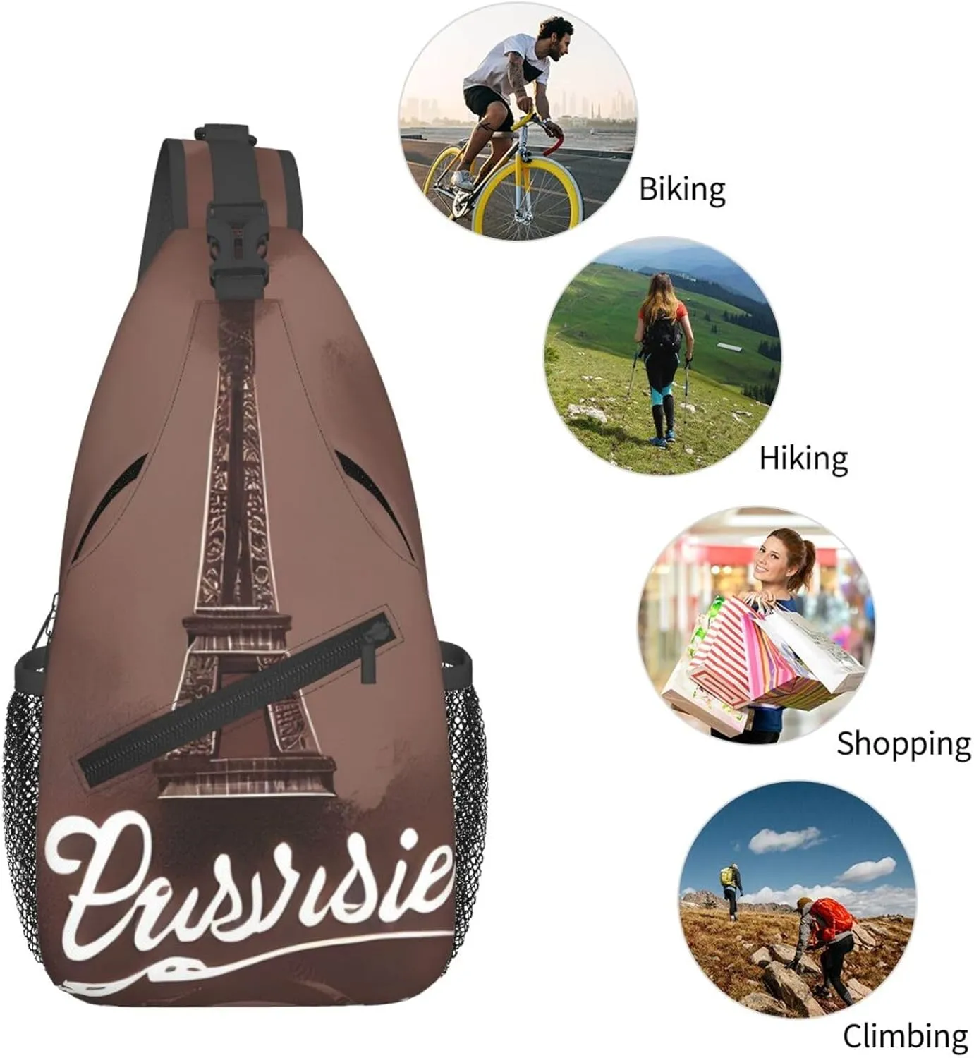 Parisian Coffee Eiffel Tower Sling Backpack,Men Cross Chest Bag Diagonally,Shoulder Bag For Outdoor Cycling Bag