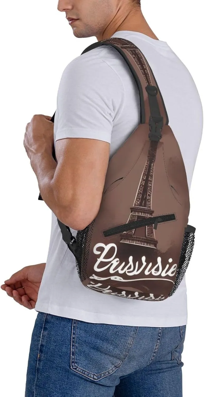 Parisian Coffee Eiffel Tower Sling Backpack,Men Cross Chest Bag Diagonally,Shoulder Bag For Outdoor Cycling Bag