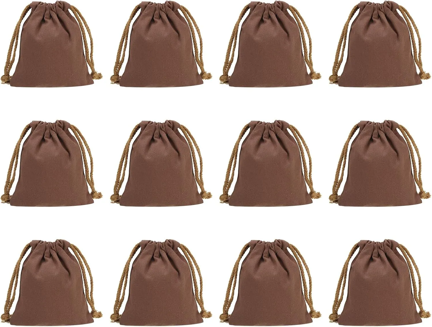PATIKIL 100% Cotton Reusable Drawstring Bags, 5x6 Inch 12 Pack Multipurpose Washable Cotton Dust Bags, Luggage Organizer, Travel Essentials Storage Pouch, Coffee