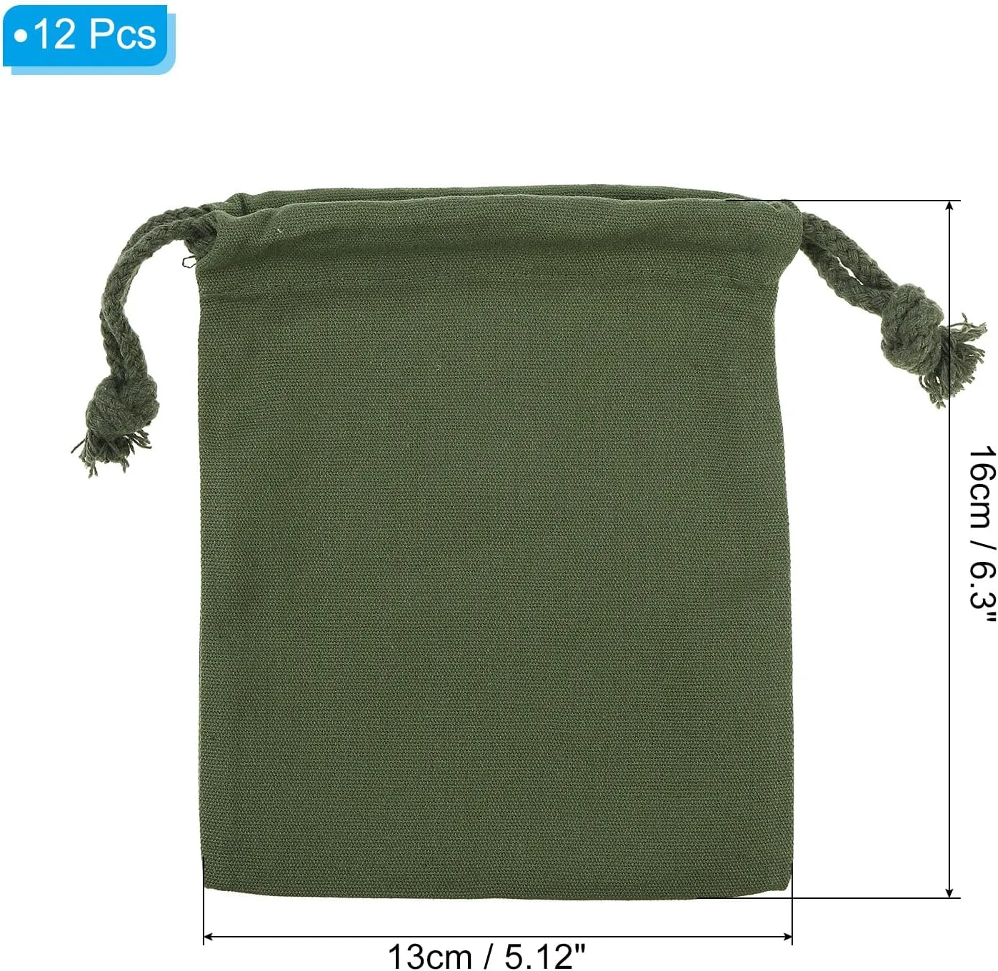 PATIKIL 100% Cotton Reusable Drawstring Bags, 5x6 Inch 12 Pack Multipurpose Washable Cotton Dust Bags, Luggage Organizer, Travel Essentials Storage Pouch, Dark Green