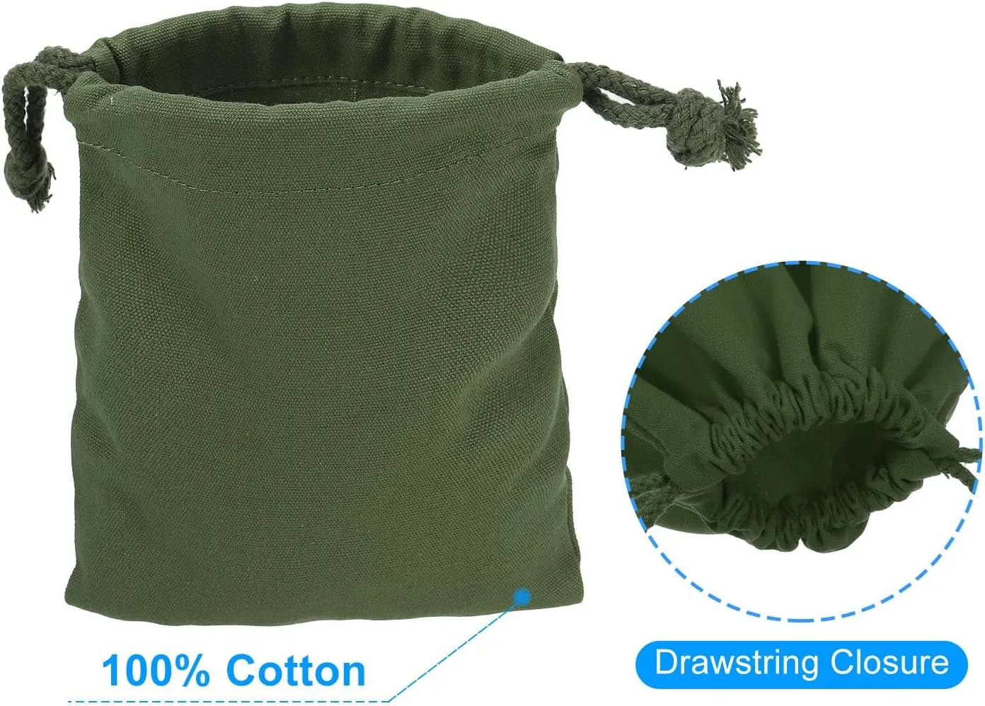 PATIKIL 100% Cotton Reusable Drawstring Bags, 5x6 Inch 12 Pack Multipurpose Washable Cotton Dust Bags, Luggage Organizer, Travel Essentials Storage Pouch, Dark Green