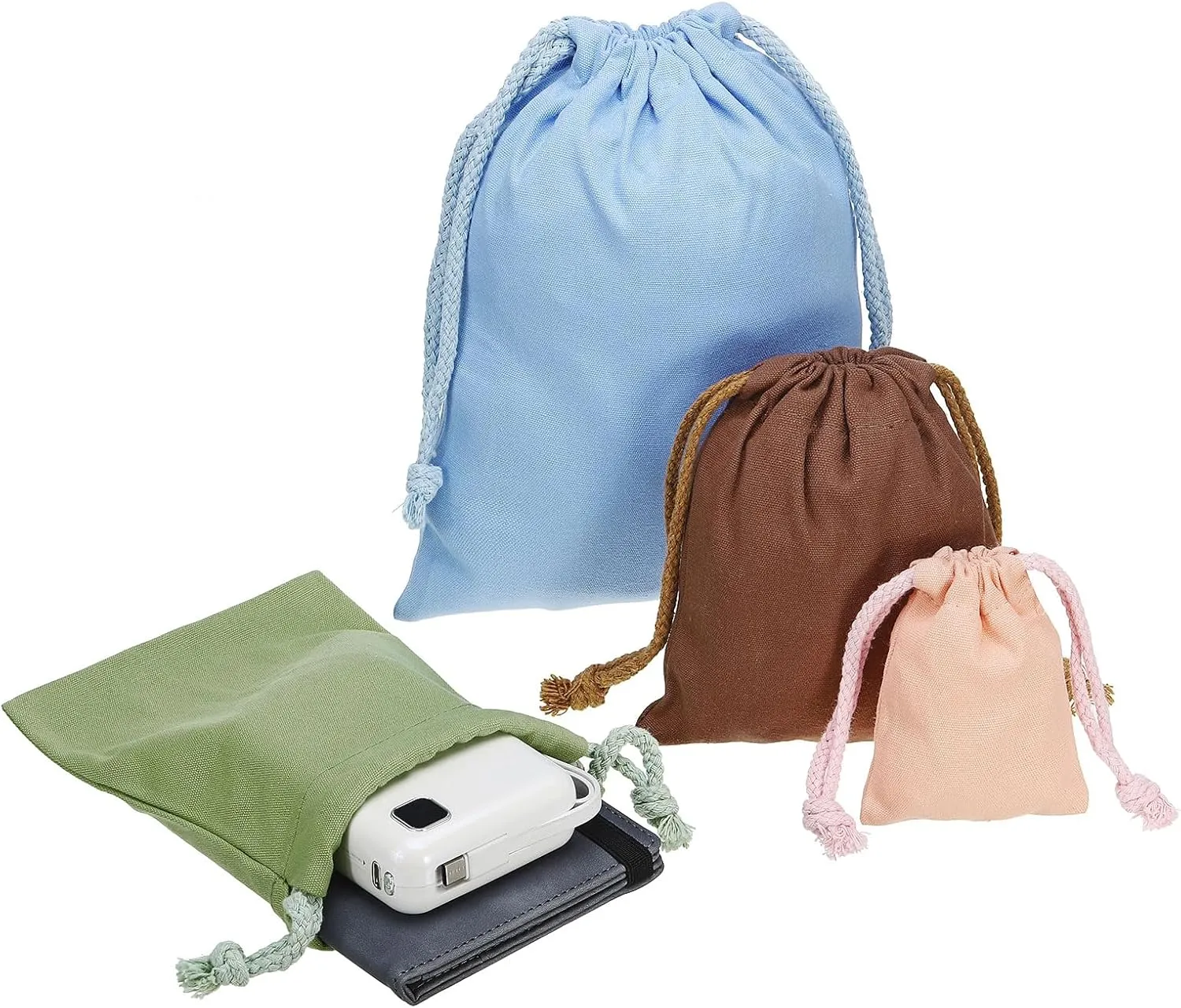 PATIKIL 100% Cotton Reusable Drawstring Bags, 5x6 Inch 12 Pack Multipurpose Washable Cotton Dust Bags, Luggage Organizer, Travel Essentials Storage Pouch, Dark Green