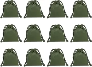 PATIKIL 100% Cotton Reusable Drawstring Bags, 5x6 Inch 12 Pack Multipurpose Washable Cotton Dust Bags, Luggage Organizer, Travel Essentials Storage Pouch, Dark Green