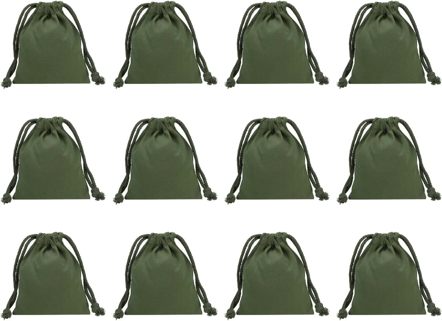 PATIKIL 100% Cotton Reusable Drawstring Bags, 5x6 Inch 12 Pack Multipurpose Washable Cotton Dust Bags, Luggage Organizer, Travel Essentials Storage Pouch, Dark Green