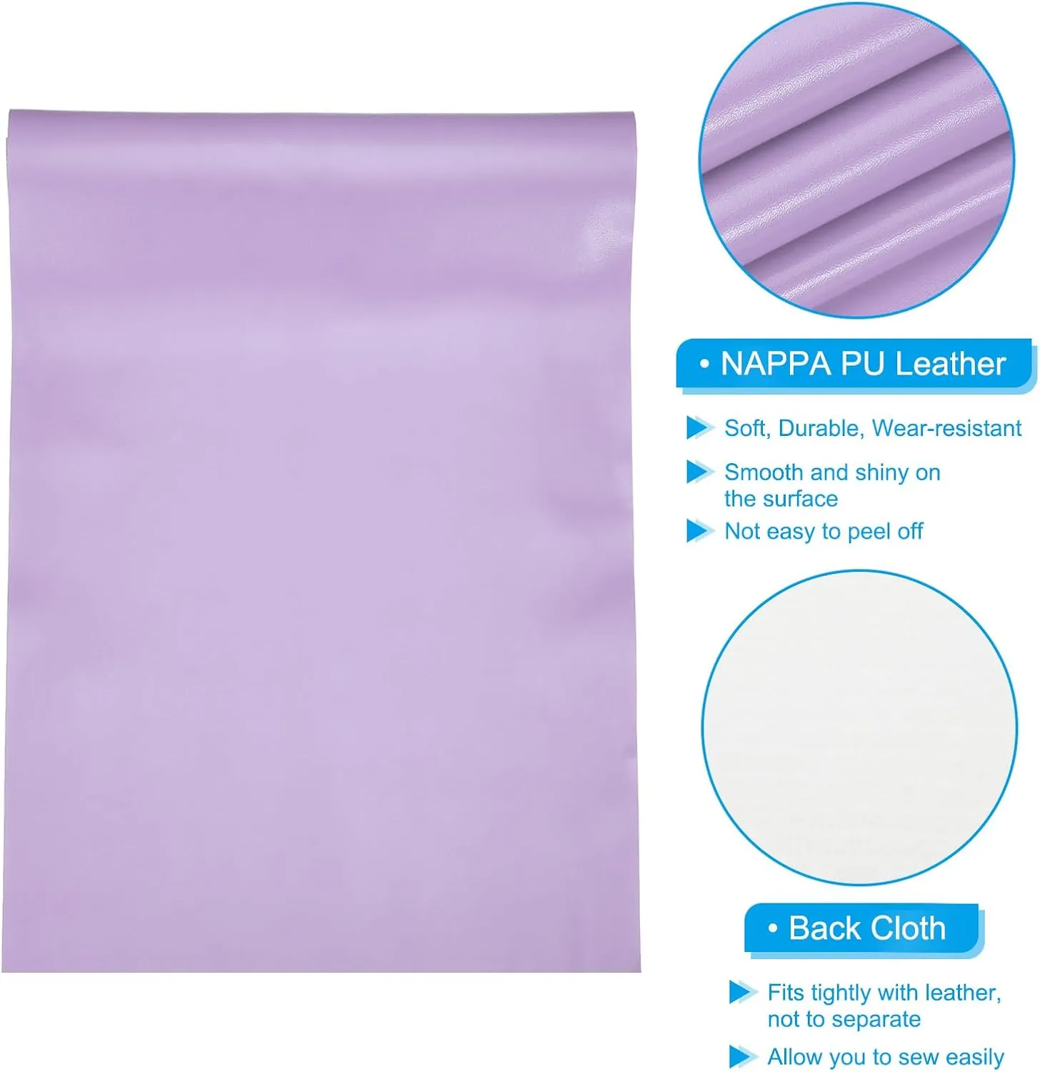 PATIKIL 29x17x0.03 Inch PU Leather Sheets, Soft Colored Faux Cowhide Grain PU Leather Sheet Repair Fabric Patch for Book Binding, Repairing, Crafting, Sewing, Light Purple