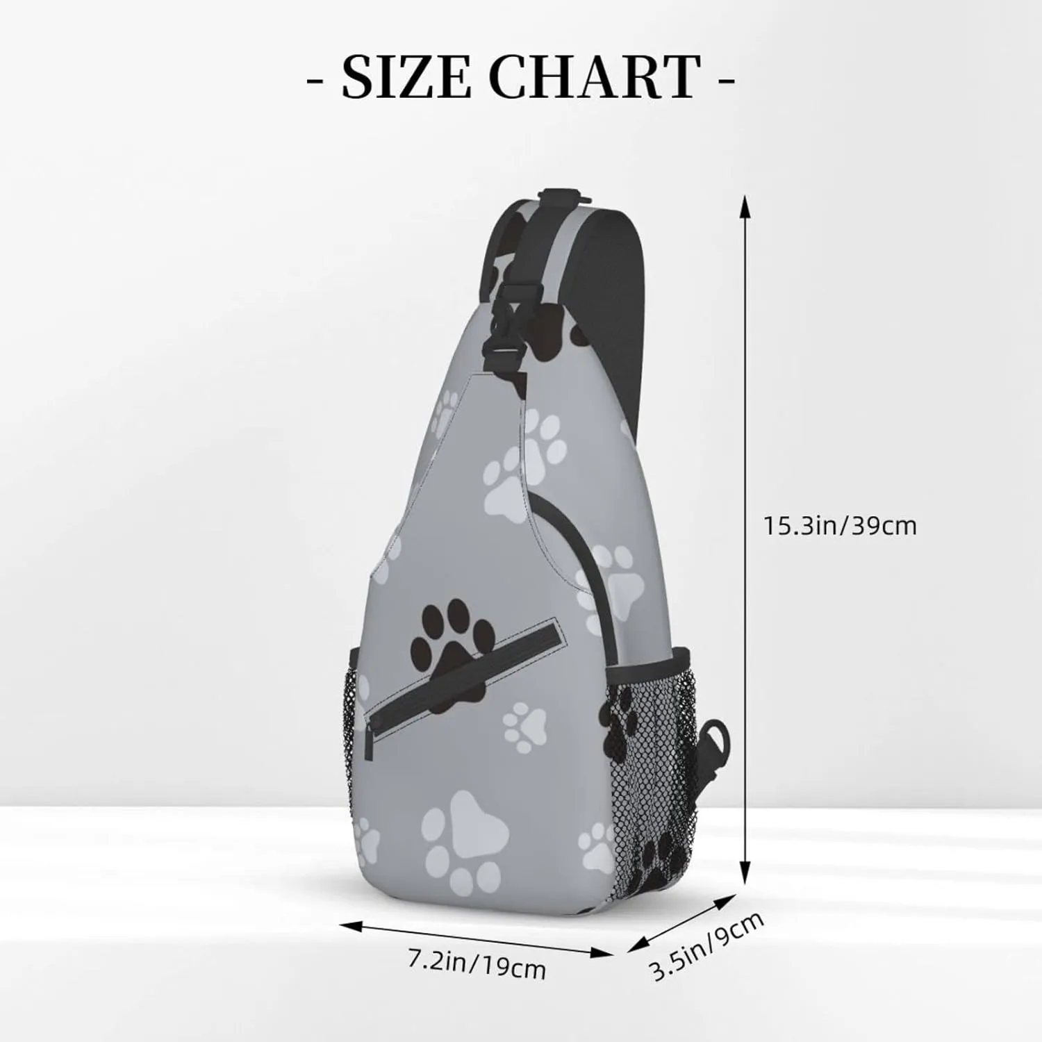 Paw Print Sling Bag Crossbody Backpack,Animal Dog Paw Prints Black And Grey Claws Seamless Pattern Chest Bag Adjustable Casual Shoulder Backpack Animal Footprints Travel Hiking Daypack