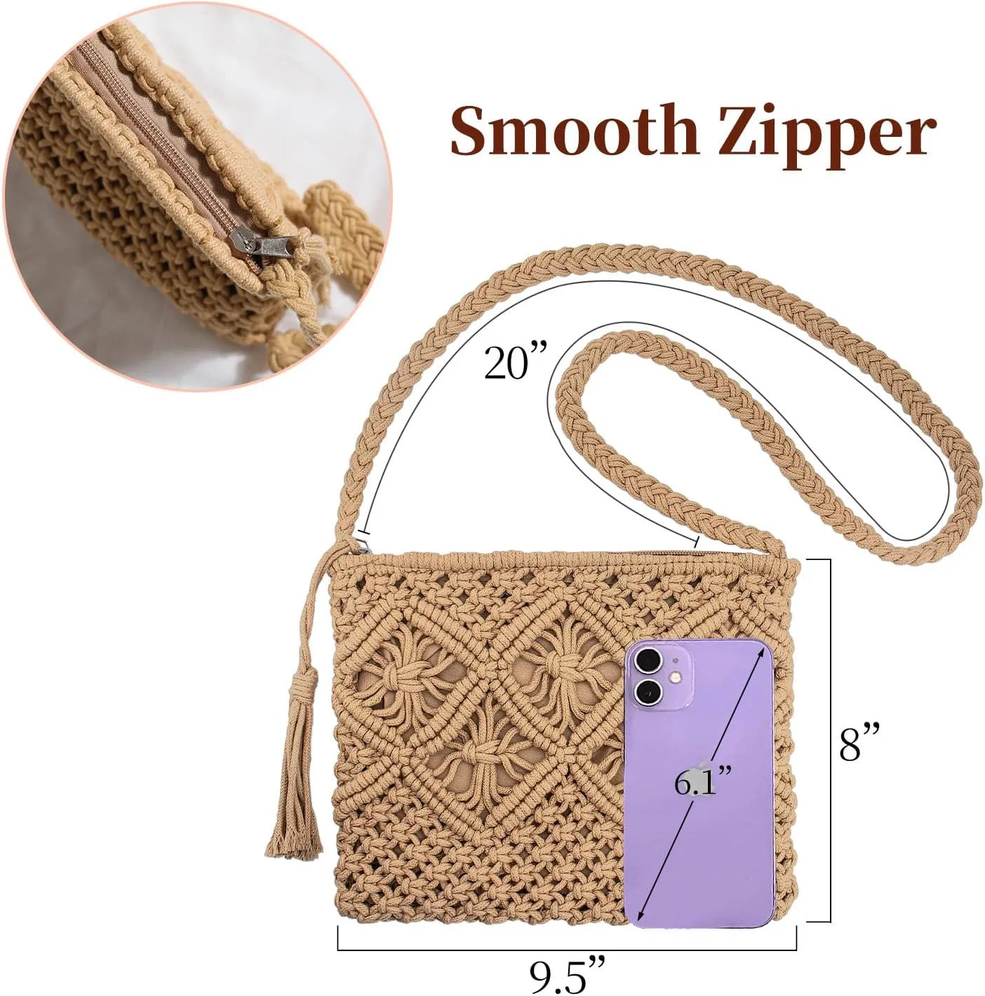 Peicees Crossbody Bag Purse For Women Bohemian Shoulder Bag Woven Crochet Purse For Summer Beach Travel Clutch Handbag