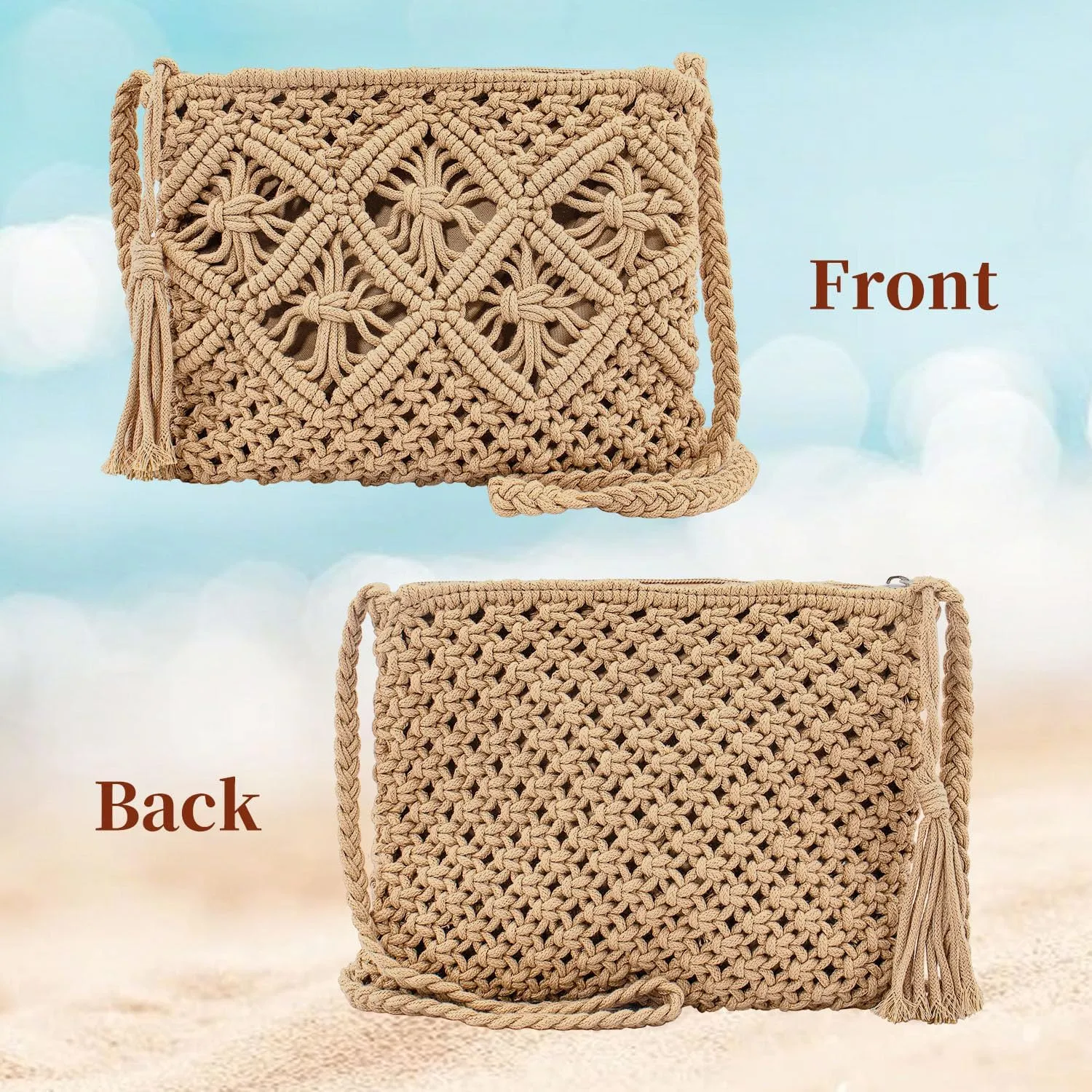 Peicees Crossbody Bag Purse For Women Bohemian Shoulder Bag Woven Crochet Purse For Summer Beach Travel Clutch Handbag