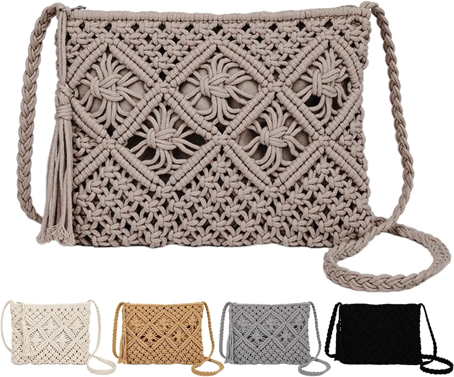 Peicees Crossbody Bag Purse For Women Bohemian Shoulder Bag Woven Crochet Purse For Summer Beach Travel Clutch Handbag