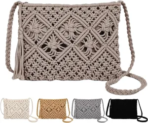 Peicees Crossbody Bag Purse For Women Bohemian Shoulder Bag Woven Crochet Purse For Summer Beach Travel Clutch Handbag