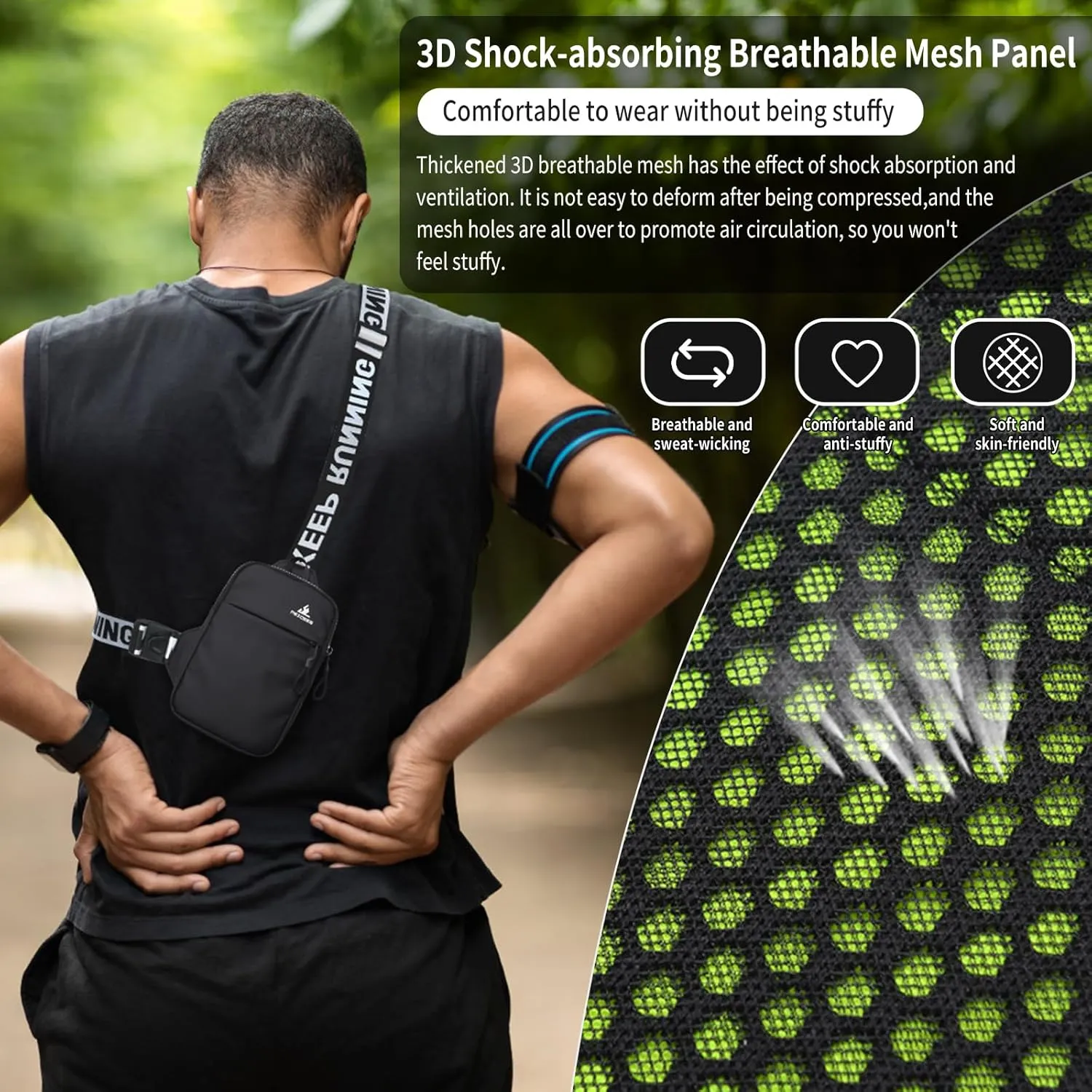 Peicees Mini Crossbody Sling Bag Chest Bag Dual Pocket Water Resistant Fanny Pack Running Phone Holder for Men Women Workout Travel, White