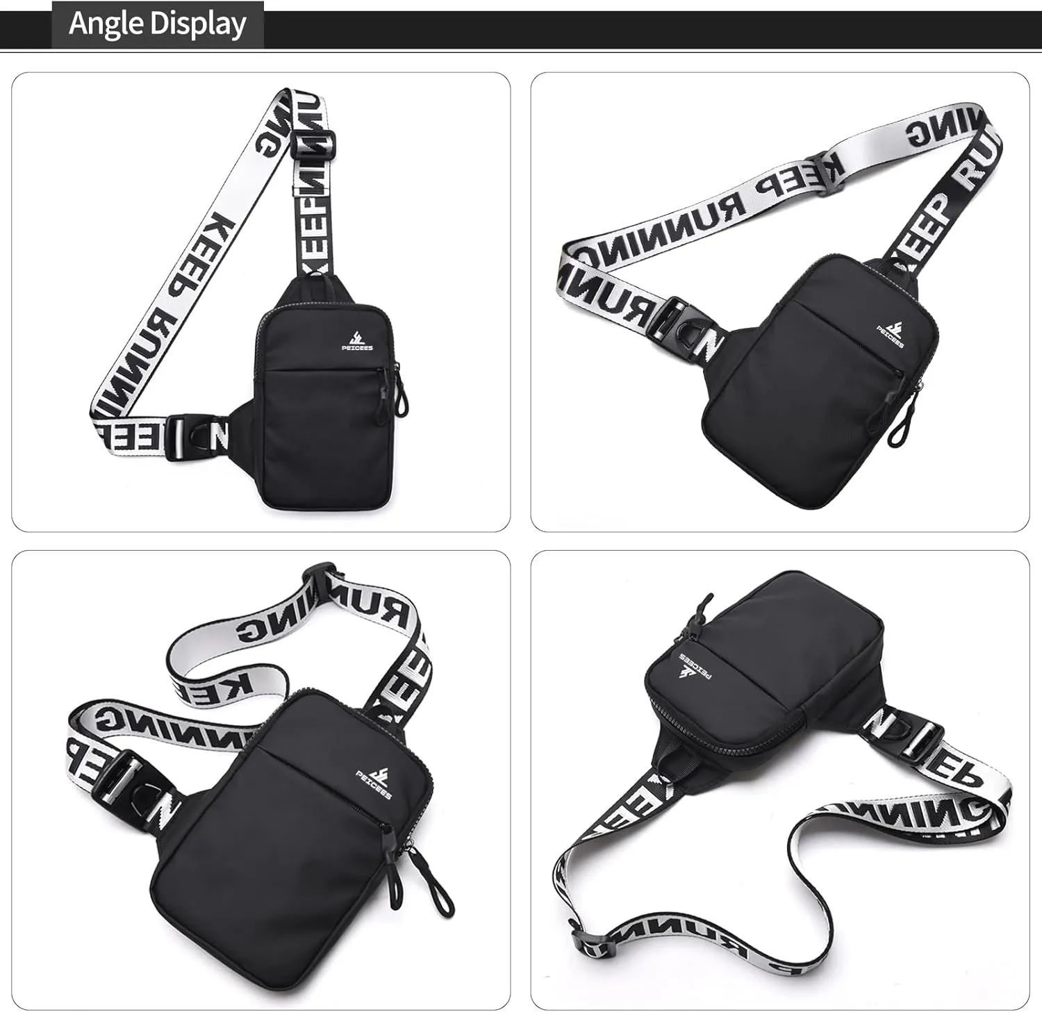 Peicees Mini Crossbody Sling Bag Chest Bag Dual Pocket Water Resistant Fanny Pack Running Phone Holder for Men Women Workout Travel, White