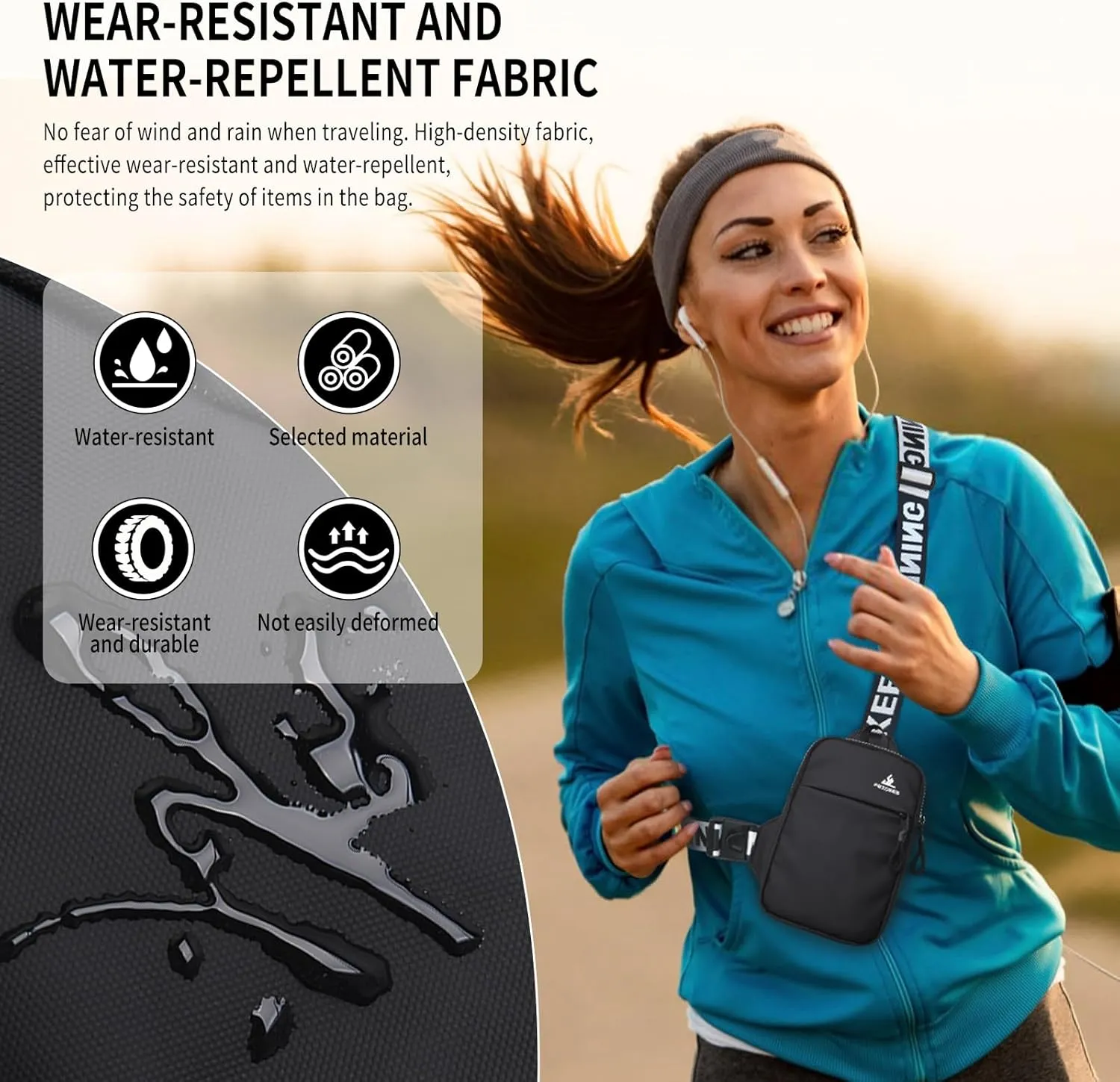 Peicees Mini Crossbody Sling Bag Chest Bag Dual Pocket Water Resistant Fanny Pack Running Phone Holder for Men Women Workout Travel, White