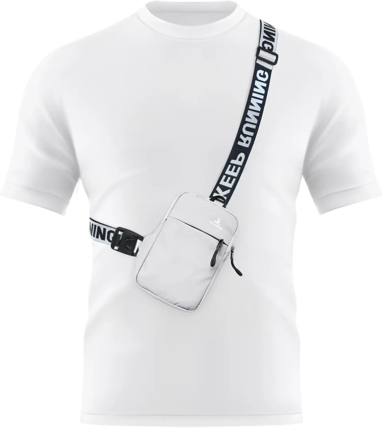 Peicees Mini Crossbody Sling Bag Chest Bag Dual Pocket Water Resistant Fanny Pack Running Phone Holder for Men Women Workout Travel, White