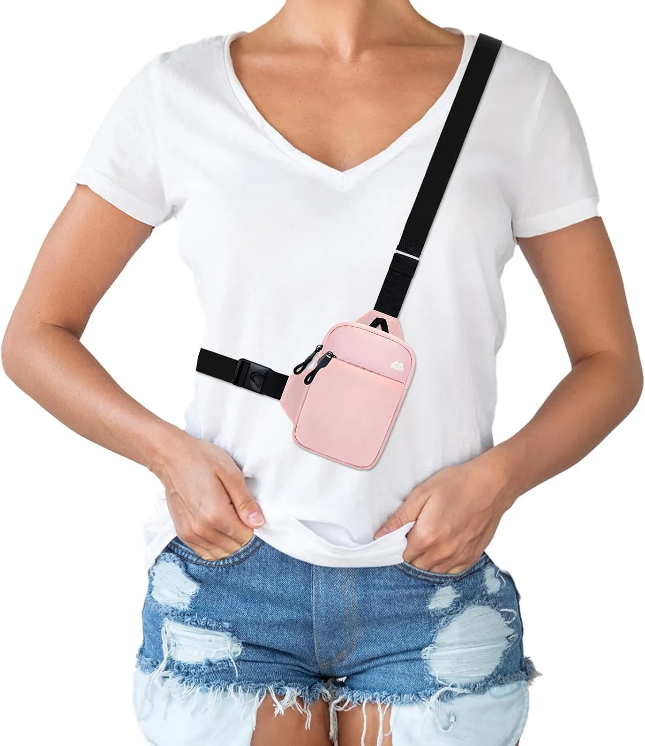 Peicees Mini Crossbody Sling Bag Dual Pocket Water Resistant Running Phone Holder Chest Shoulder Bag for Men Women Travel Gym