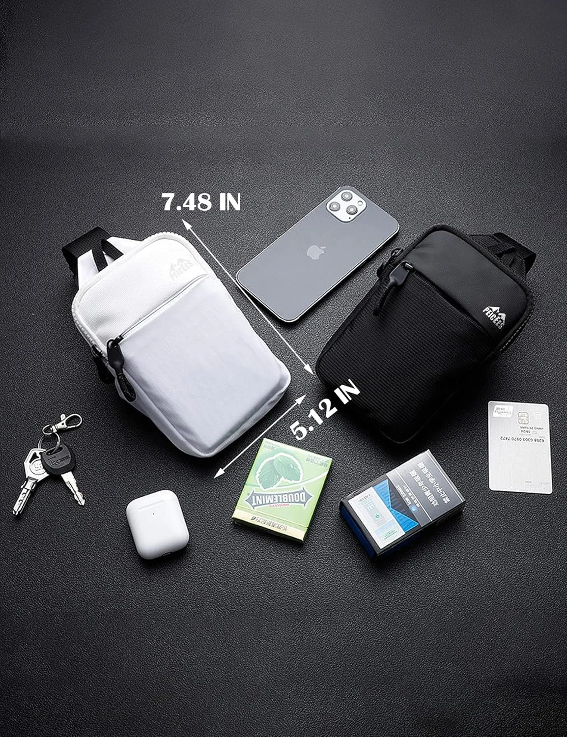 Peicees Mini Crossbody Sling Bag Dual Pocket Water Resistant Running Phone Holder Chest Shoulder Bag for Men Women Travel Gym