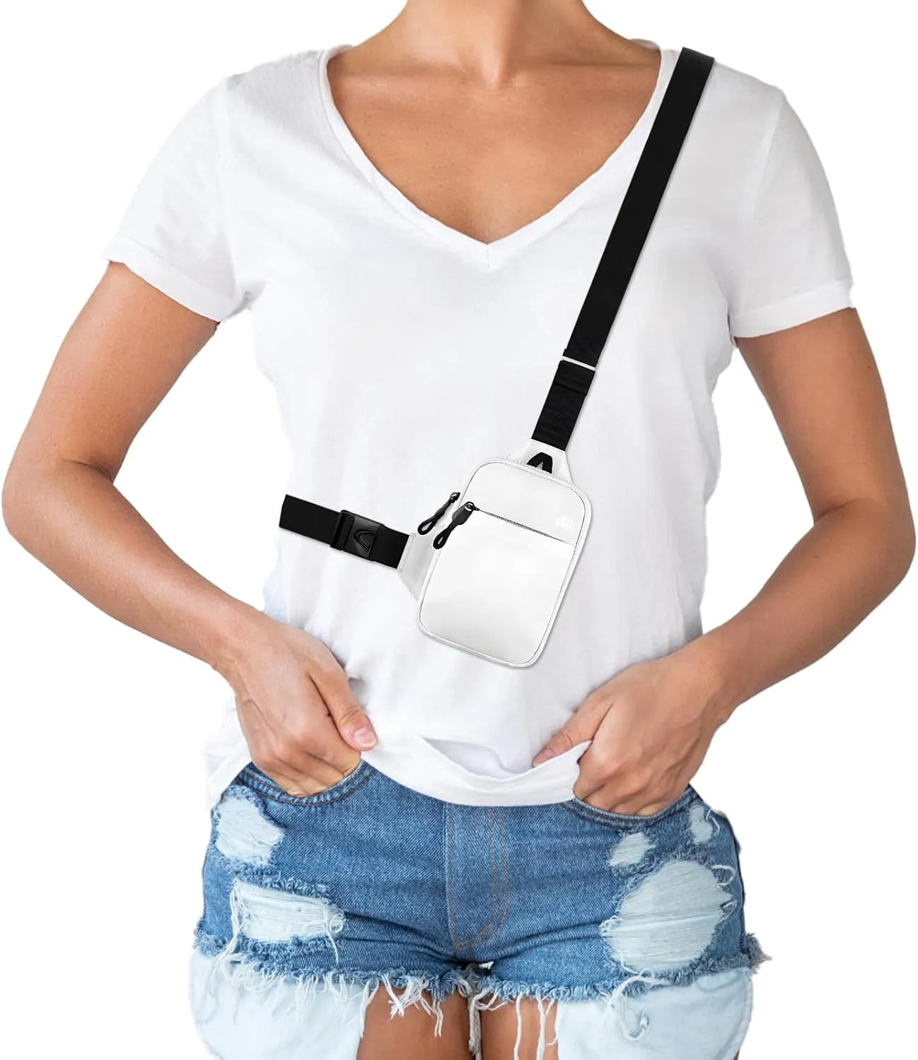 Peicees Mini Crossbody Sling Bag Dual Pocket Water Resistant Running Phone Holder Chest Shoulder Bag for Men Women Travel Gym