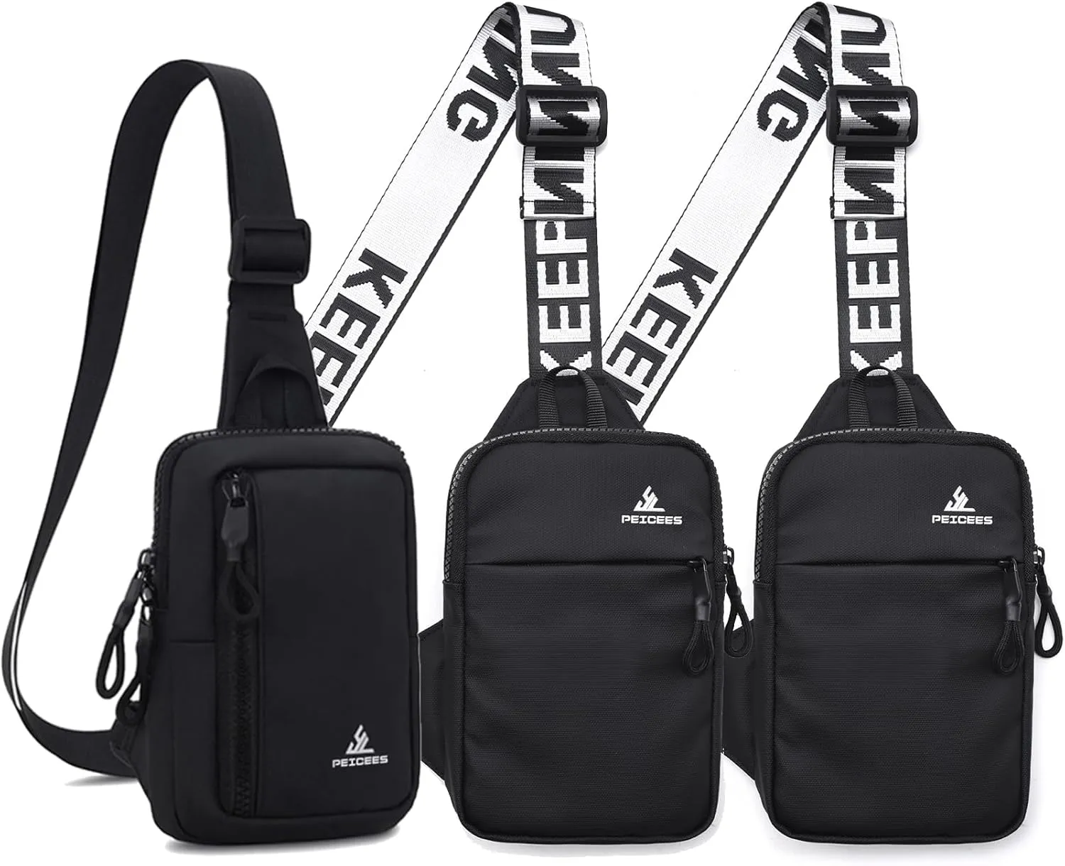 Peicees Pack of 3 Small Crossbody Bag for Men Women Mini Sling Bag Travel Running Phone Daypack Cross Body Shoulder Bags, Black and Black and Black