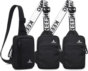 Peicees Pack of 3 Small Crossbody Bag for Men Women Mini Sling Bag Travel Running Phone Daypack Cross Body Shoulder Bags, Black and Black and Black