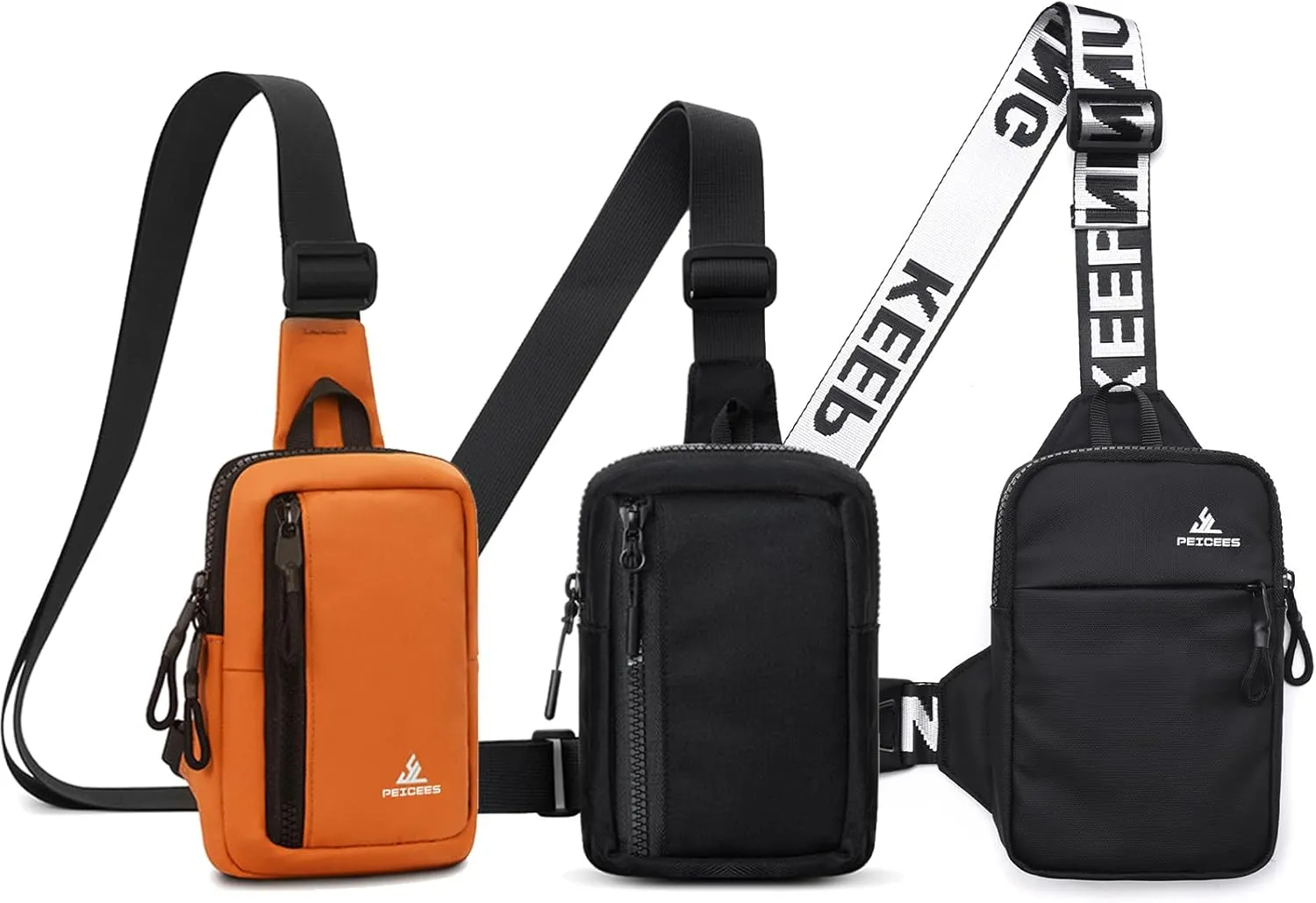 Peicees Pack of 3 Small Crossbody Bag for Men Women Mini Sling Bag Travel Running Phone Daypack Cross Body Shoulder Bags, Orange and Black and Black