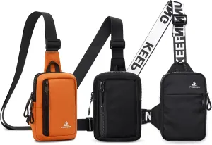 Peicees Pack of 3 Small Crossbody Bag for Men Women Mini Sling Bag Travel Running Phone Daypack Cross Body Shoulder Bags, Orange and Black and Black