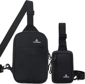 Peicees Sling Bag for Women Men Trendy Casual Phone Chest Bag Waterproof Crossbody Daypack, Small Black and Mini Black