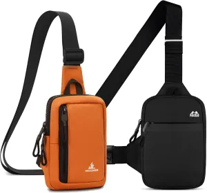 Peicees Small Crossbody Bag for Men Women Mini Sling Bag Travel Running Phone Daypack Cross Body Shoulder Bags, Orange and Black