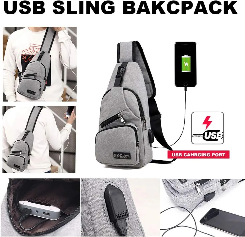 Peicees Travel Gym Bike Sling Bag Shoulder Backpack Daypack w/USB Charging Port