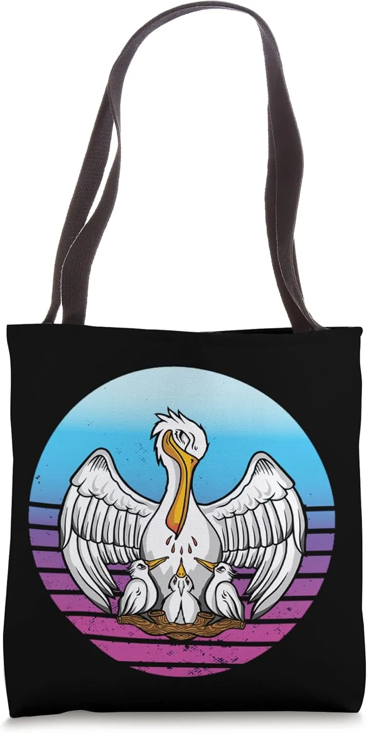 Pelican Chick Hatch Retro Vintage Sunset Tropical Animal Tote Bag