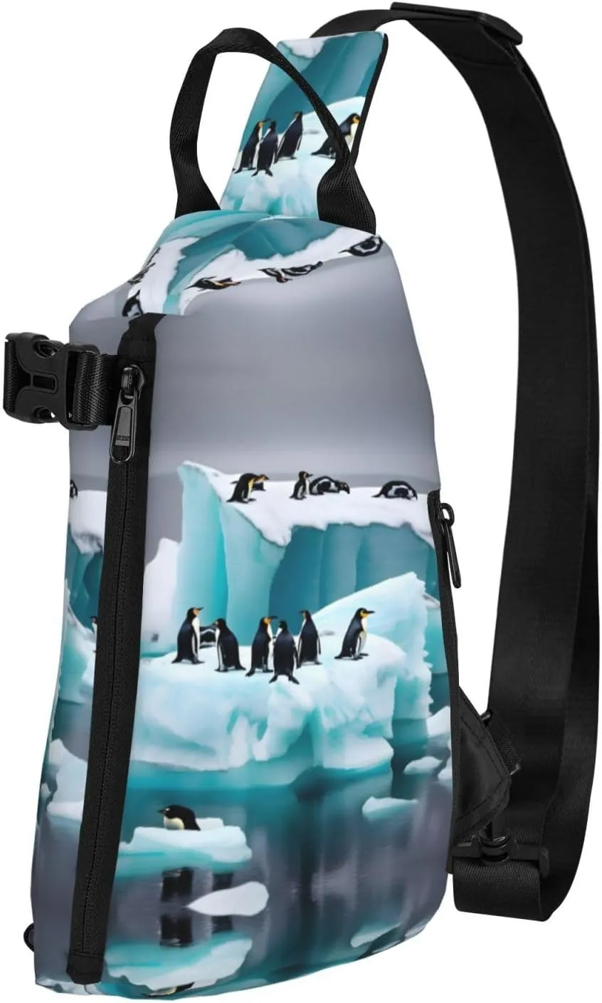 Penguins On The Iceberg Print Crossbody Backpack Casual Sling Bag Travel Lightweight, Adjustable Cross Bag