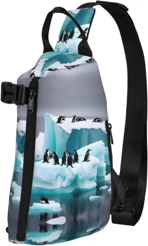 Penguins On The Iceberg Print Crossbody Backpack Casual Sling Bag Travel Lightweight, Adjustable Cross Bag