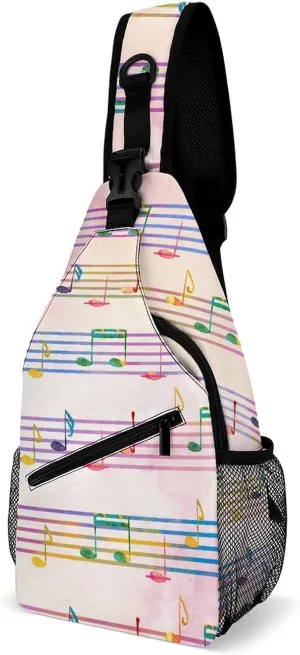 Pentagrams Musical Notes Print Sling Bag Crossbody Backpack for Men Women Chest Bag For Travel Hiking Cycling Camping