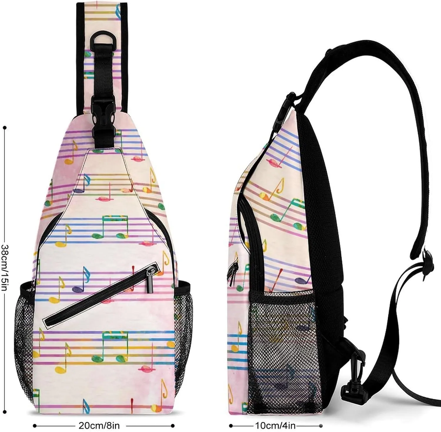 Pentagrams Musical Notes Print Sling Bag Crossbody Backpack for Men Women Chest Bag For Travel Hiking Cycling Camping