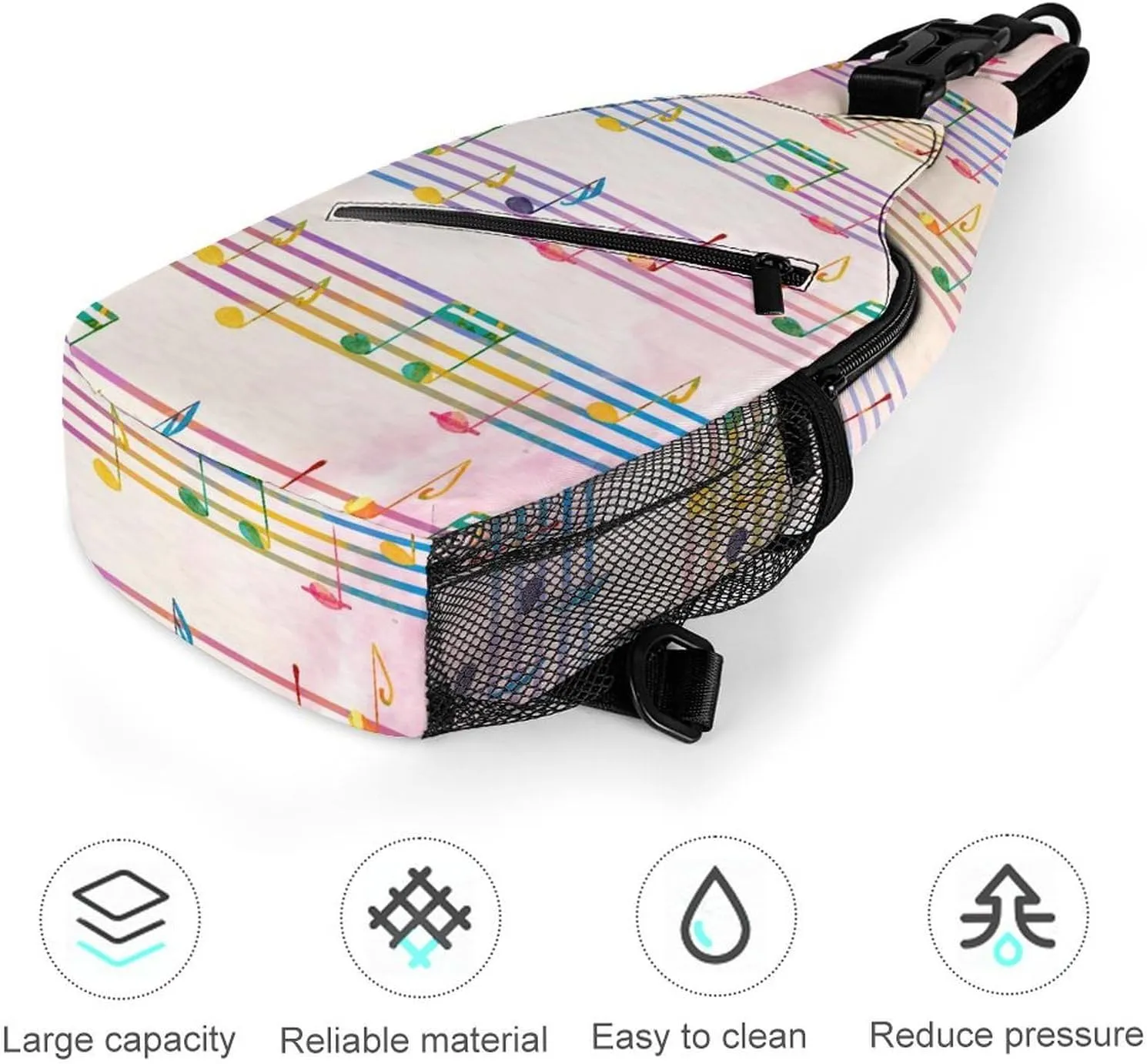 Pentagrams Musical Notes Print Sling Bag Crossbody Backpack for Men Women Chest Bag For Travel Hiking Cycling Camping