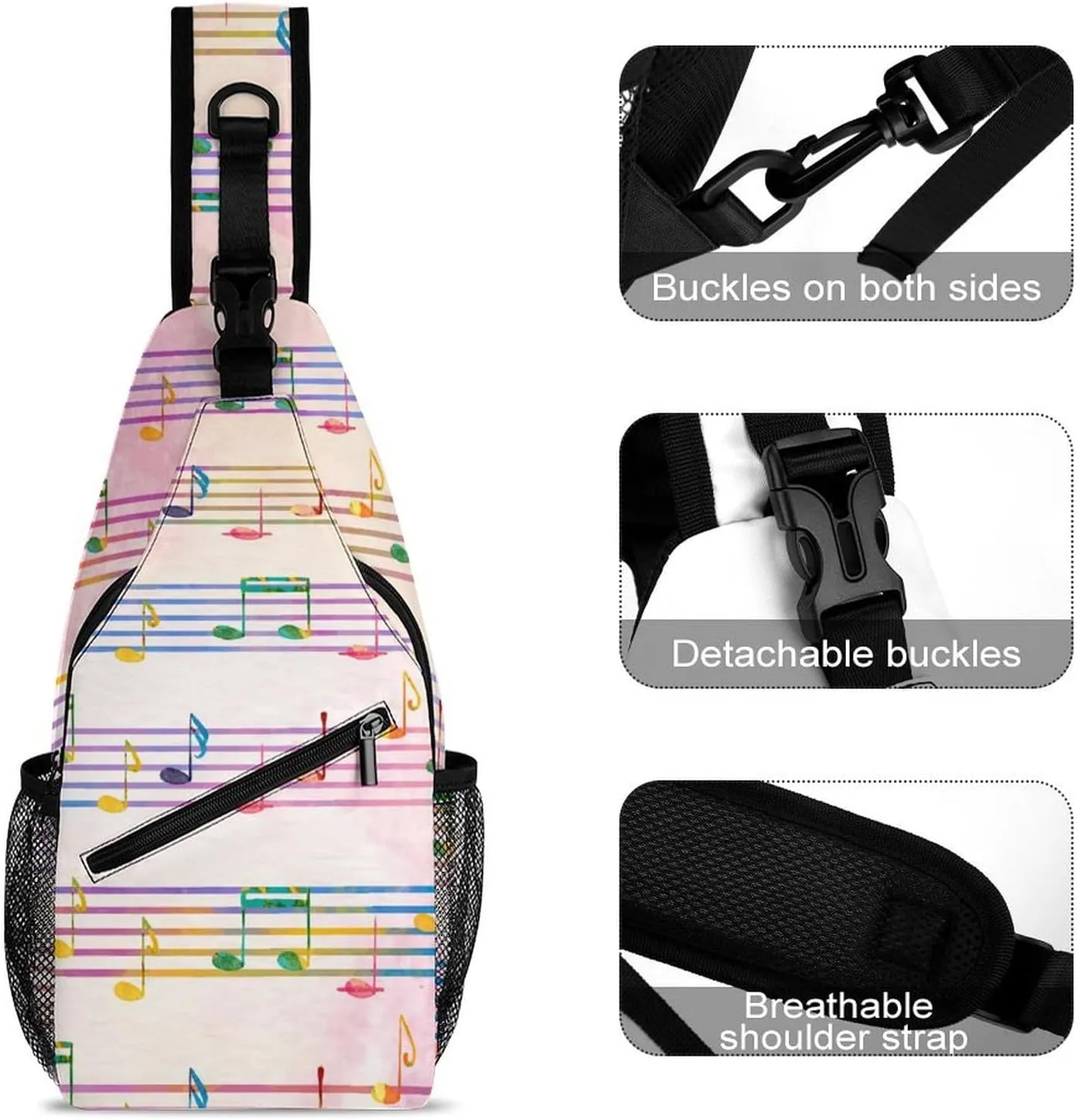 Pentagrams Musical Notes Print Sling Bag Crossbody Backpack for Men Women Chest Bag For Travel Hiking Cycling Camping