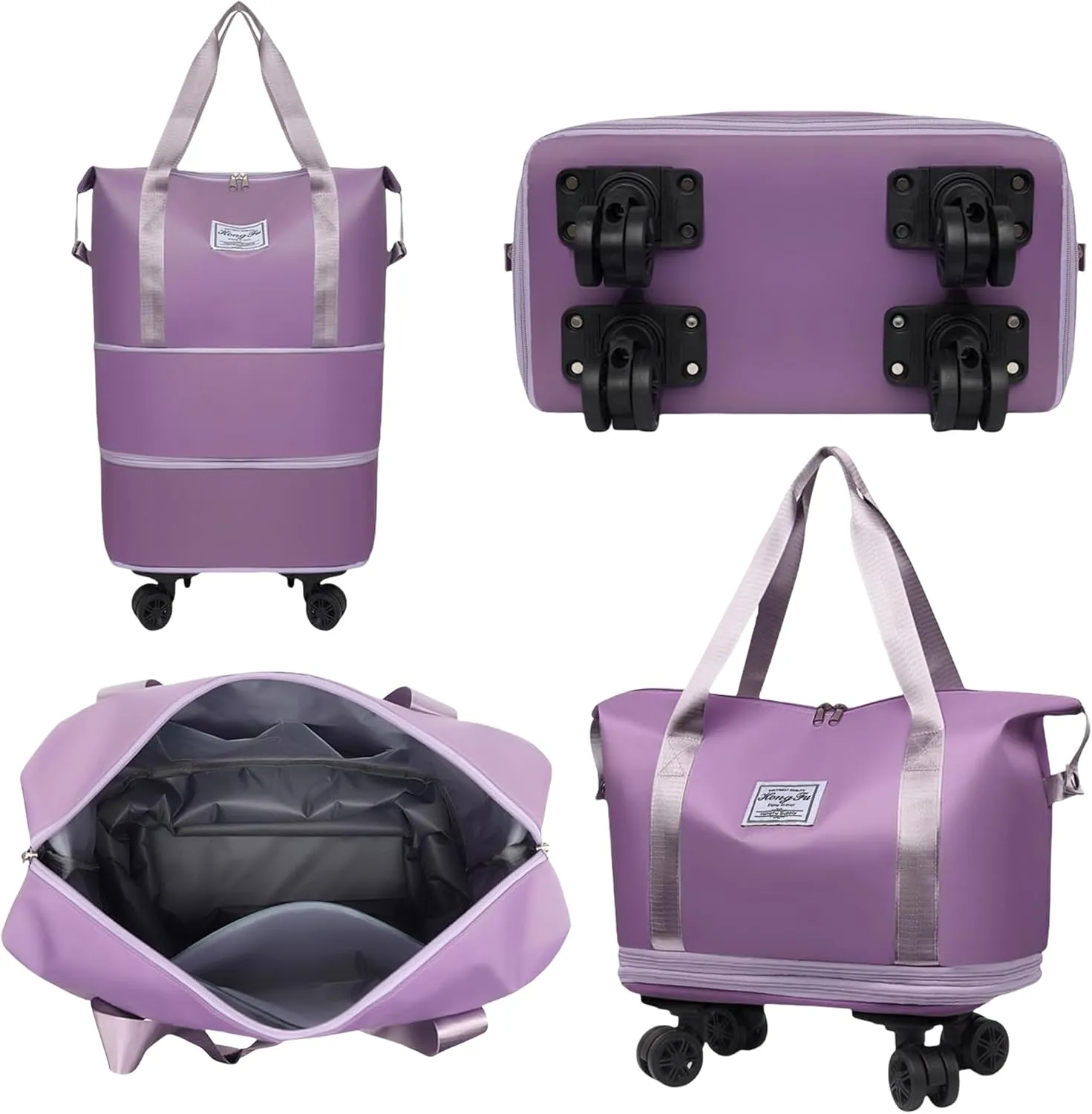 Pepepo Travel Bag with Wheels, Expandable Large Capacity Travel Bag with Removable Wheel, Foldable Luggage Bags (Black)